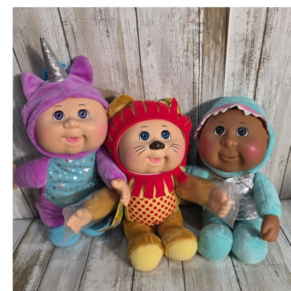 Cabbage Patch Kids Cuties Plush Doll Lot‎ Jaye Lion Unicorn Shark 12 Inch Set - Picture 4 of 12